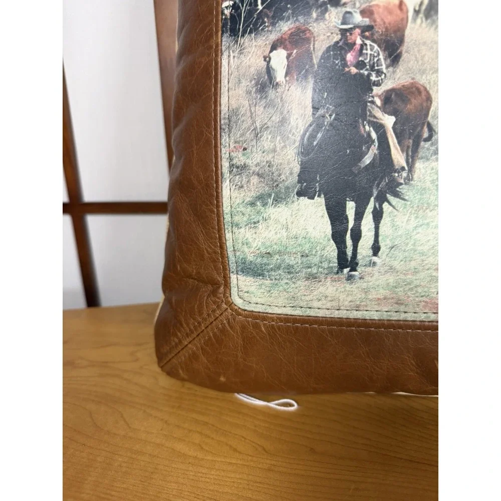 Western Leather Rectangle Graphic Throw Accent Pillow Cowboy Ranch